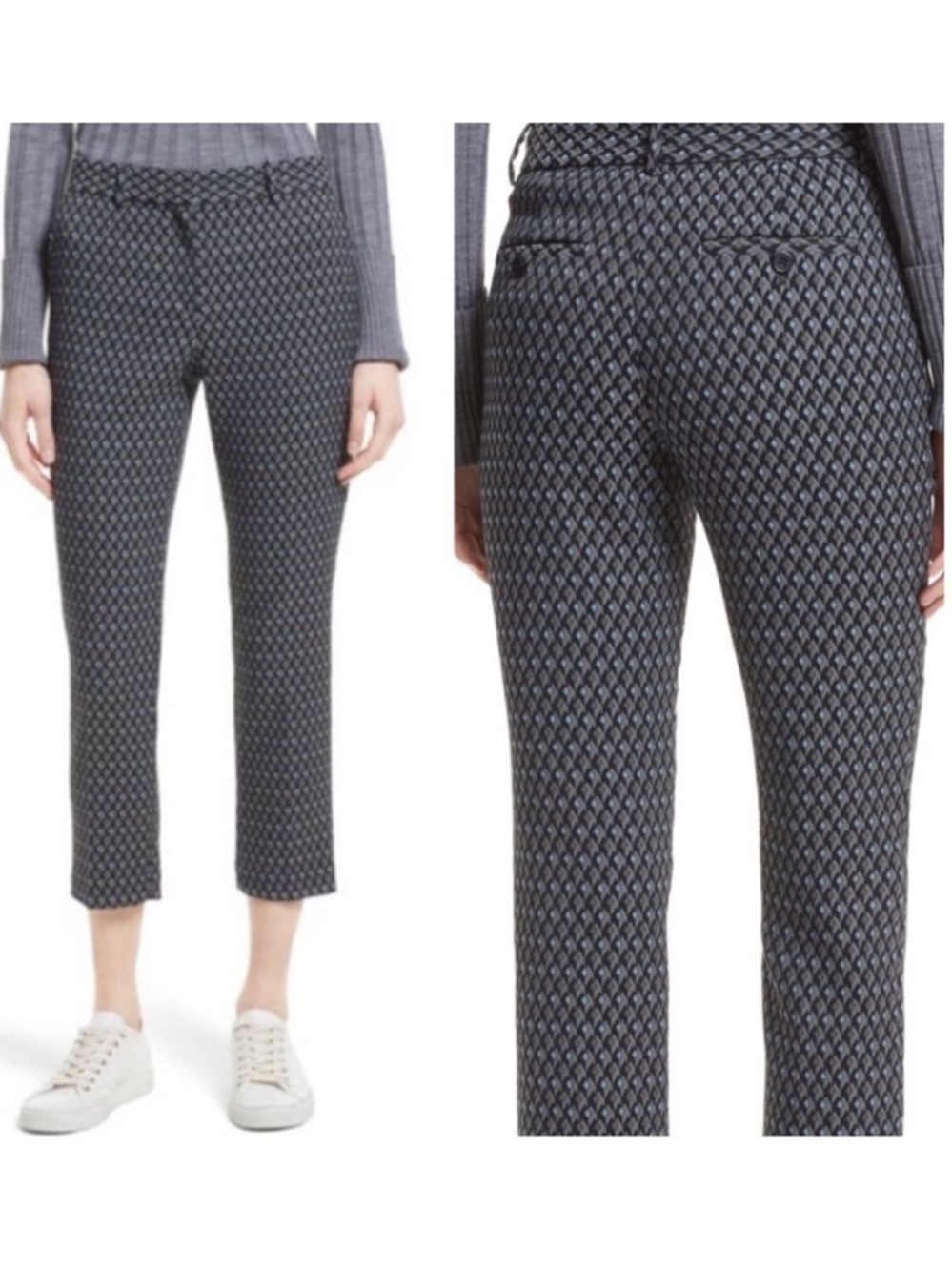 Theory Treeca 2 Dimensional Jacquard Slim Fit Cropped Trouser Pants Size 10